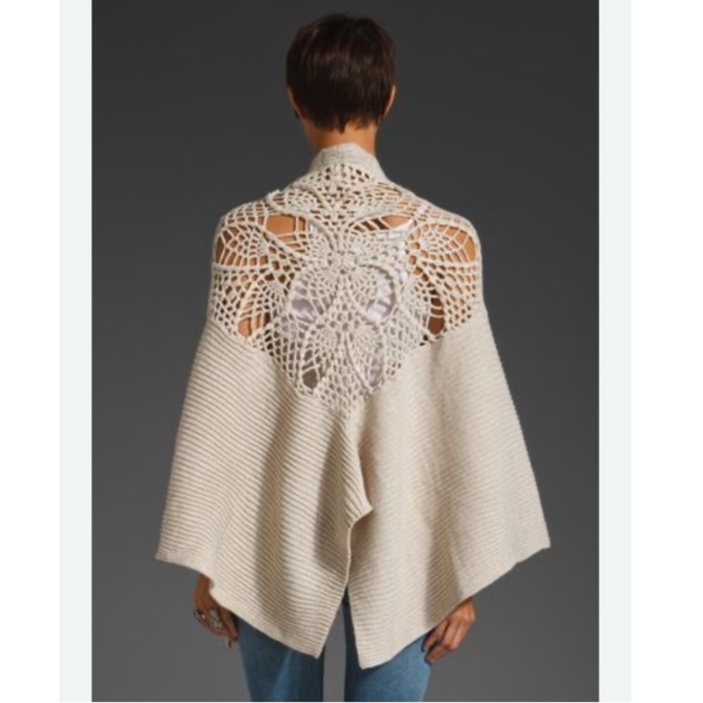 Free People Elegant Cream Crochet Shawl, one size fits all